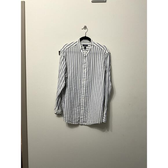 Preowned Men's Vintage Club Room Mandarin Collar Button Down Dress Shirt Sz L - Picture 1 of 5
